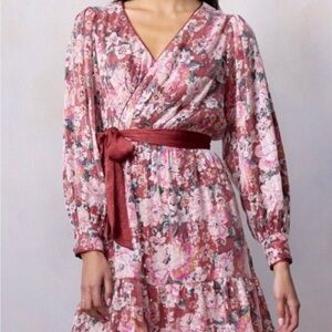 LC Lauren Conrad Floral Wrap Dress - Red and Pink sequence spiral